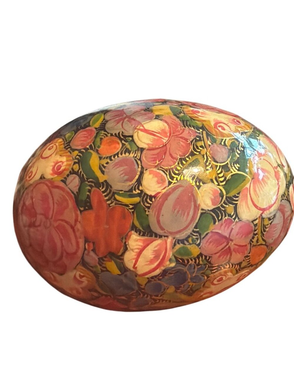 Vintage Eastern European Hand Painted Egg Flowers Glossy Finish Vivid Estate 3" - Picture 2 of 4